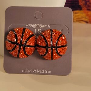 🏀 Orange Basketball Stud  Earrings
